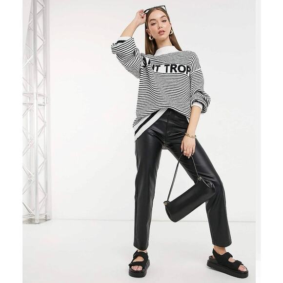 MNG Saint St Tropez Black White Striped Turtleneck Oversized Sweater Top Size XS - Picture 3 of 8